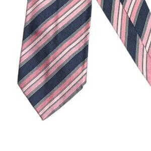 Moschino Silk Repp Tie Men’s 62” Navy Blue Pink Ribbon Stripe Preppy Classic New